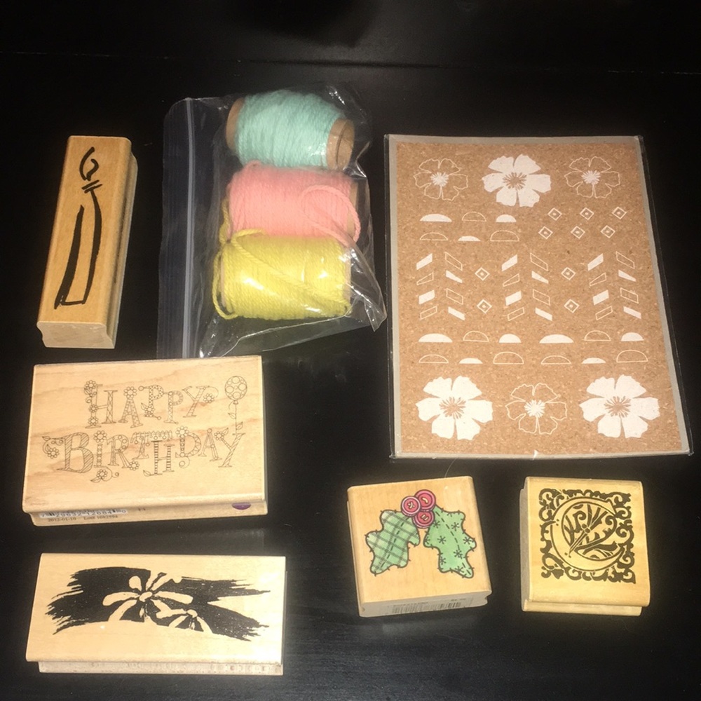Craft supplies: 5 rubber stamps & accessories